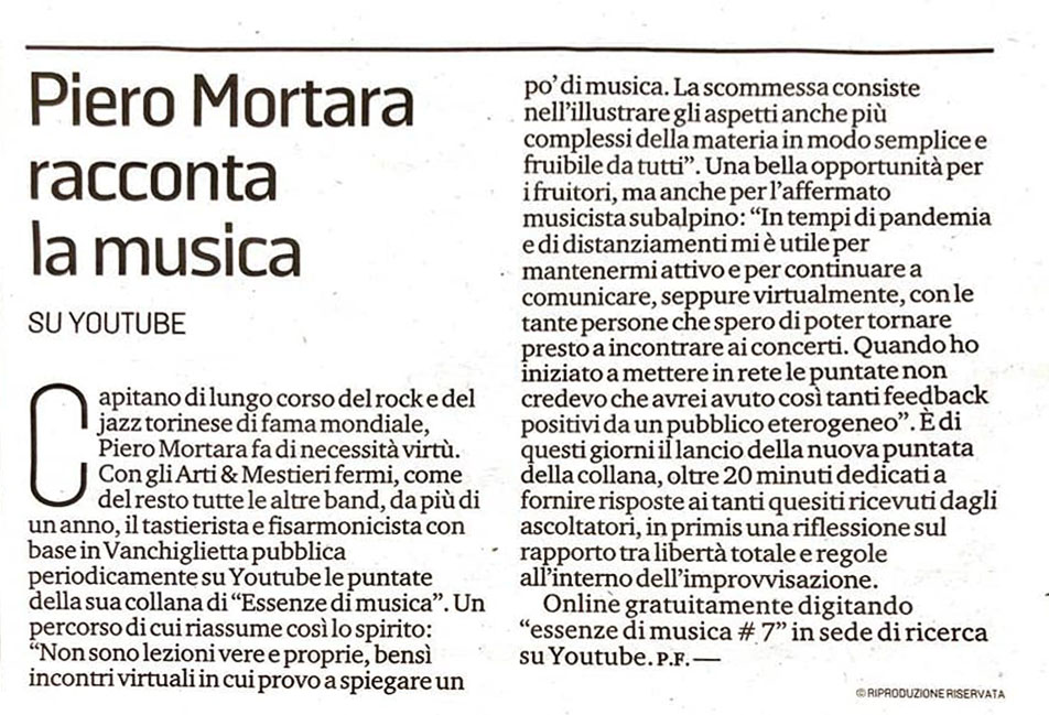 Piero Mortara racconta la musica su YOUTUBE